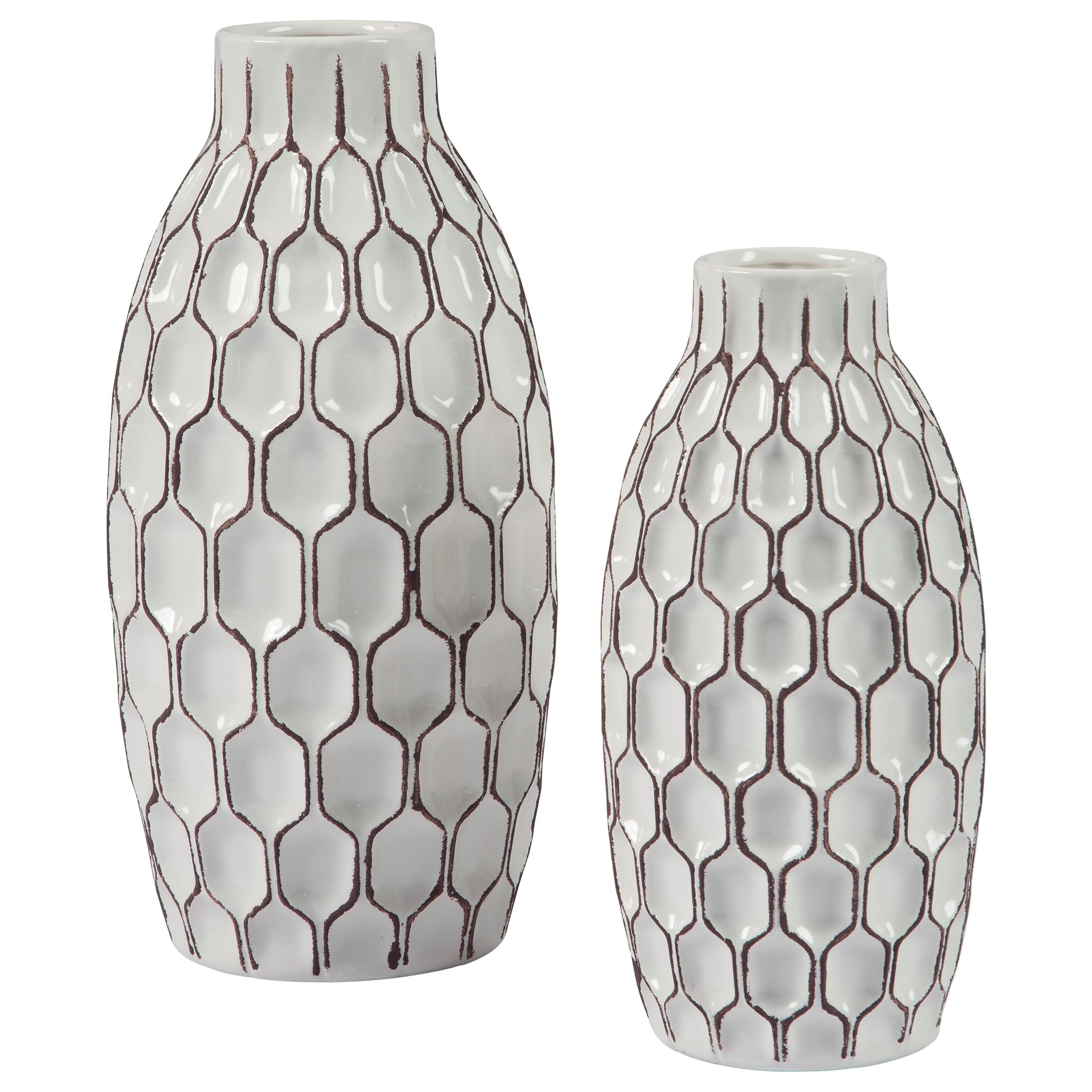 Signature Design by Ashley Accents 2Piece Dionna White Vase Set
